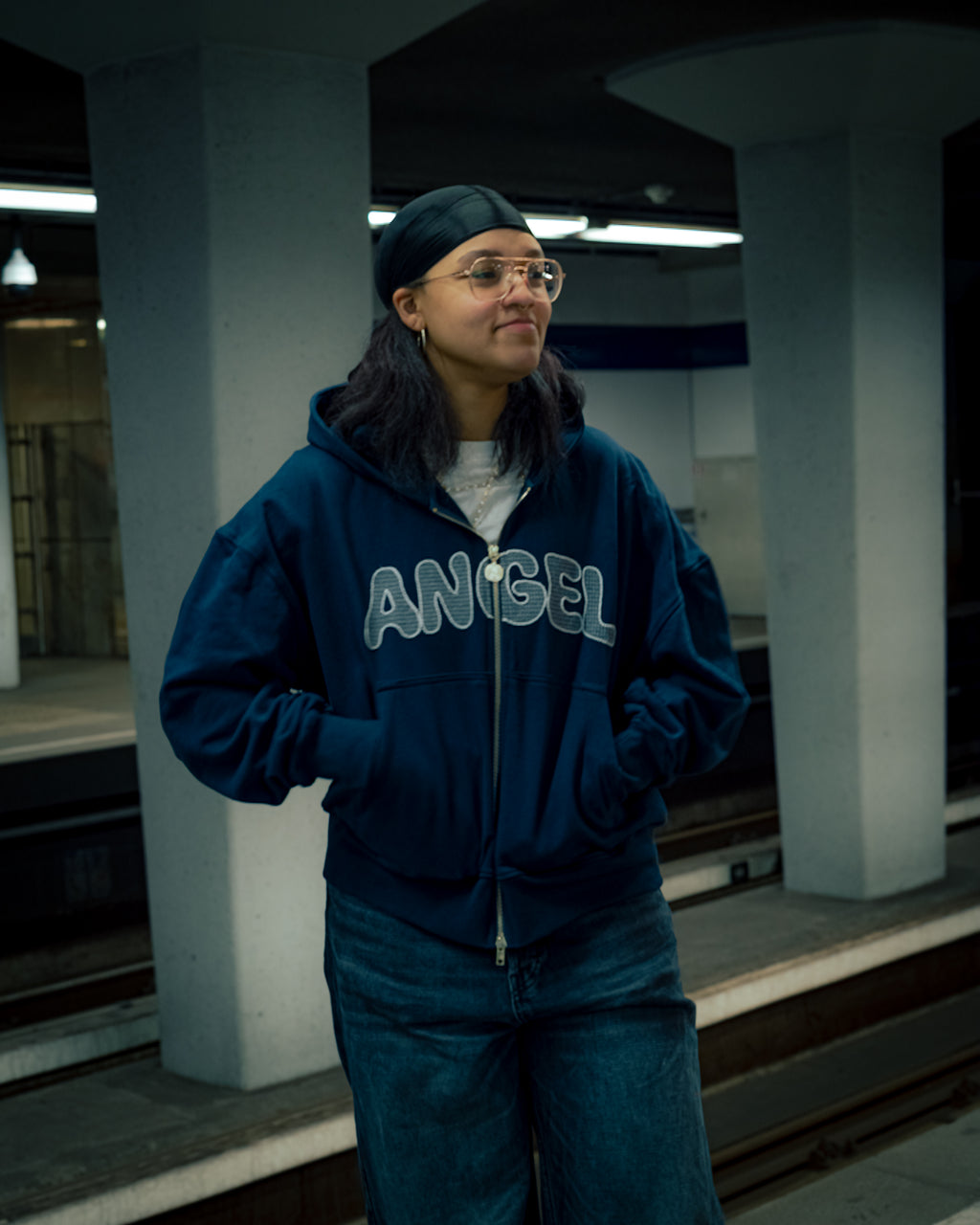 Angel Zip-Up Hoodie Navy
