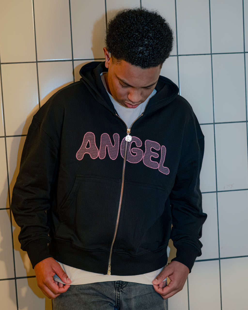 Angel Zip-Up Hoodie Black