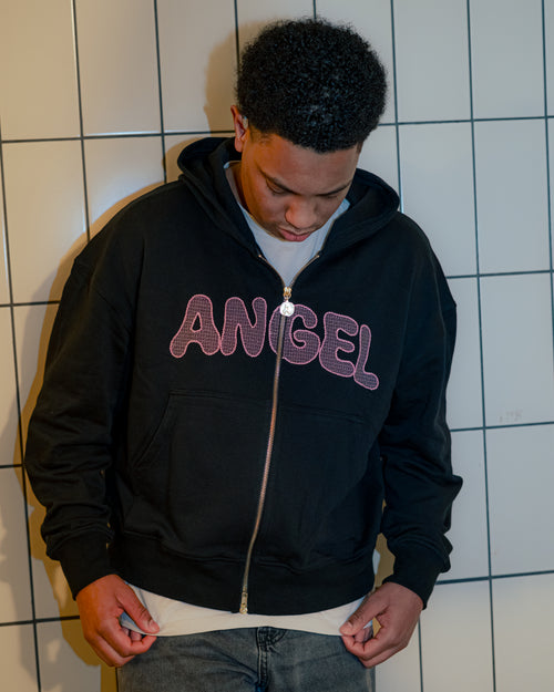 Angel Zip-Up Hoodie Black